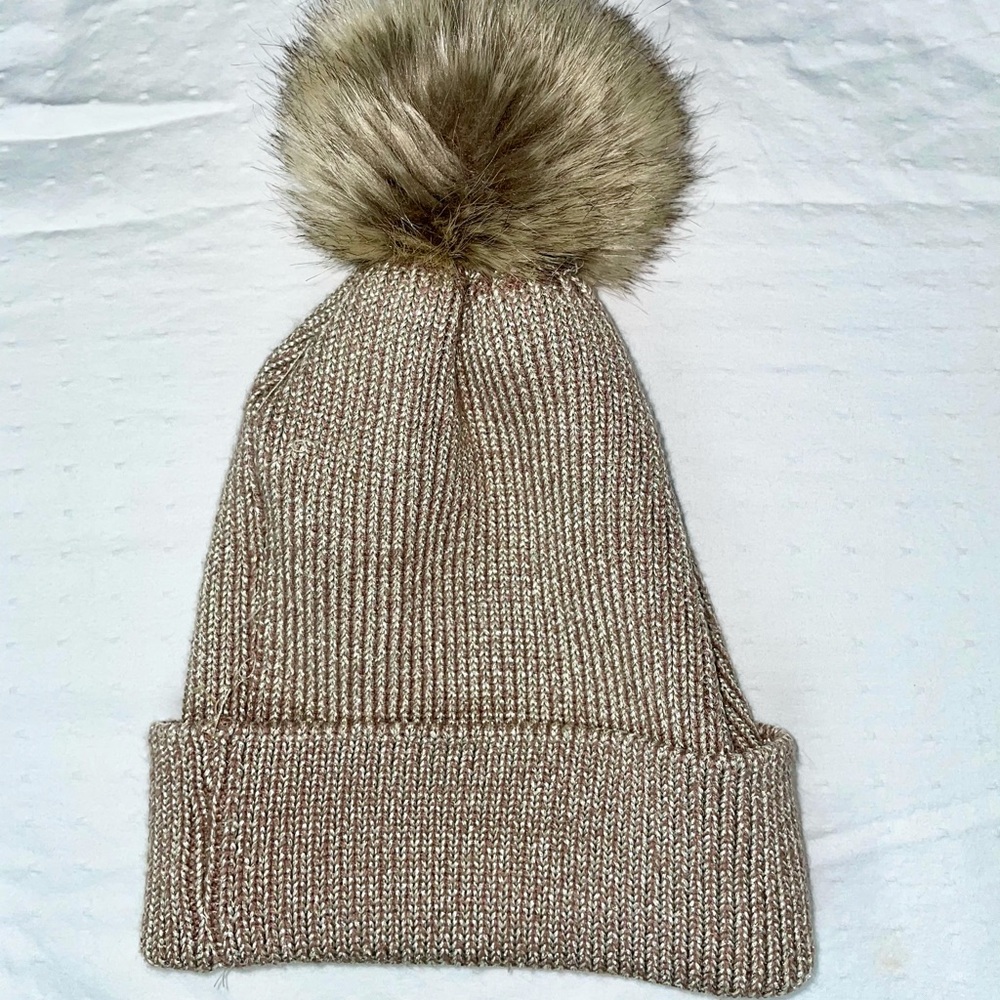 Tan Beanie with Detachable Pom Pom